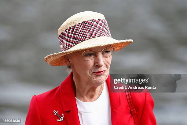 Queen Margrethe II of Denmark smiles upon her arrival to board the remake of a Viking ship on September 9, 2014 in Berlin, Germany. Queen Margrethe...