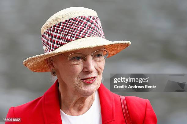 Queen Margrethe II of Denmark smiles upon her arrival to board the remake of a Viking ship on September 9, 2014 in Berlin, Germany. Queen Margrethe...