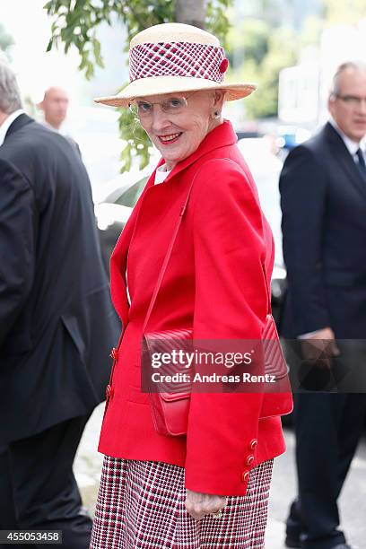 Queen Margrethe II of Denmark smiles upon her arrival to board the remake of a Viking ship on September 9, 2014 in Berlin, Germany. Queen Margrethe...