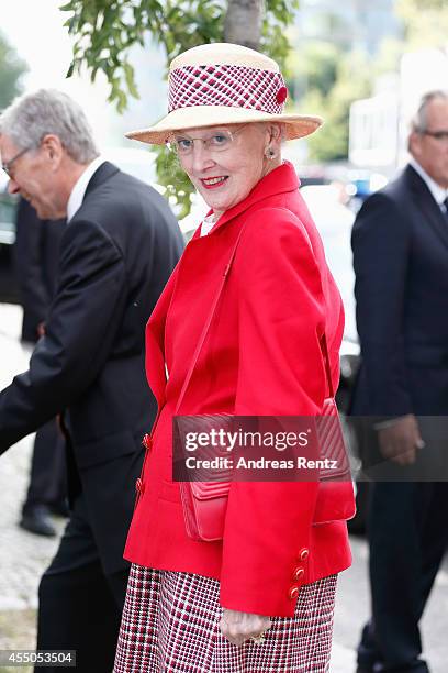 Queen Margrethe II of Denmark smiles upon her arrival to board the remake of a Viking ship on September 9, 2014 in Berlin, Germany. Queen Margrethe...