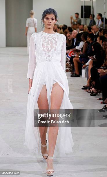 Model Alisar Ailabouni walks the runway during the Azede Jean-Pierre runway show during Mercedes-Benz Fashion Week Spring 2015Hippodrome Building on...