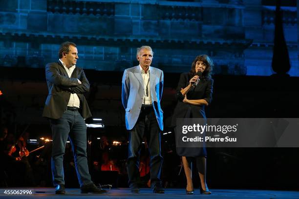 Benjamin Patou,Patrick Poivre d'Arvor and Manon Savary attend 'Don Giovanni - Opera En Plein Air' at Hotel Des Invalides on September 9, 2014 in...