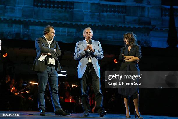 Benjamin Patou,Patrick Poivre d'Arvor and Manon Savary attend 'Don Giovanni - Opera En Plein Air' at Hotel Des Invalides on September 9, 2014 in...