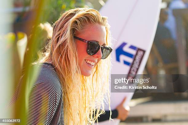 Laura Enever of Australia smiles during action at the Swatch Women's Pro Trestles on September 9, 2014 in Lower Trestles, California.