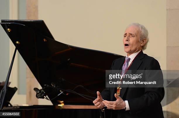 Spanish tenor Josep Carreras performs on stage at the Parliament of Catalunya on September 9, 2014 in Barcelona, Spain.