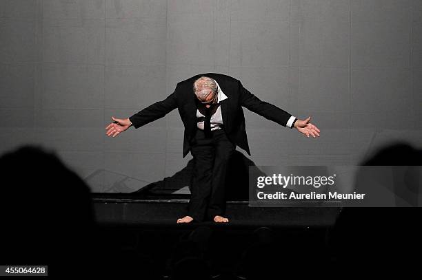 Jacques Weber poses onstage during the 'Hotel Europe' Premiere at Theatre de L'Atelier on September 9, 2014 in Paris, France.