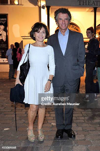 Monique Lang and Jack Lang pose attend the 'Hotel Europe' Premiere at Theatre de L'Atelier on September 9, 2014 in Paris, France.