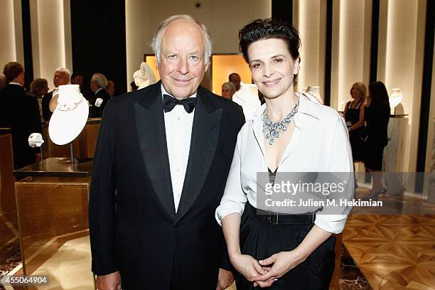 Bulgari Vice-President Nicola Bulgari and French actress Juliette Binoche attend the Bulgari Cocktail as part of Biennale des Antiquaires Pre Opening...