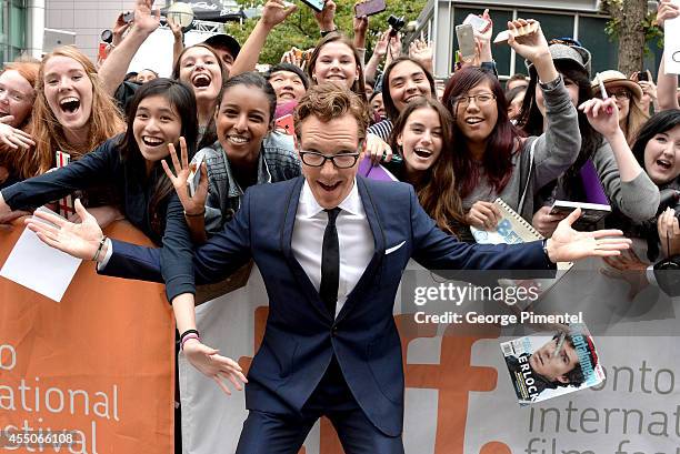 Actor Benedict Cumberbatch poses with fans at "The Imitation Game" premiere during the 2014 Toronto International Film Festival at Princess of Wales...