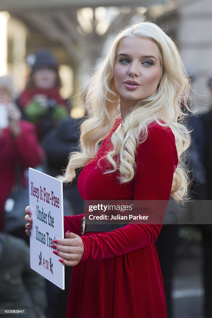 Helen Flanagan takes part in a photocall for PETA's 'Keep It Fur-Free