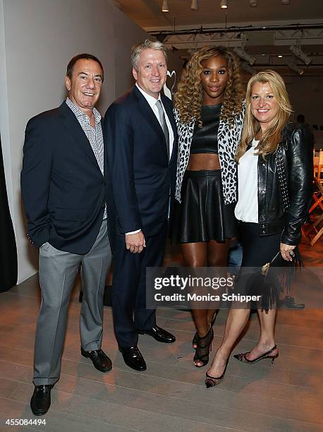 Mark Locks, Bill Brand, Serena Williams and Mindy Grossman pose for a photoÊbackstage at the Serena Williams Signature Statement by HSN fashion show...