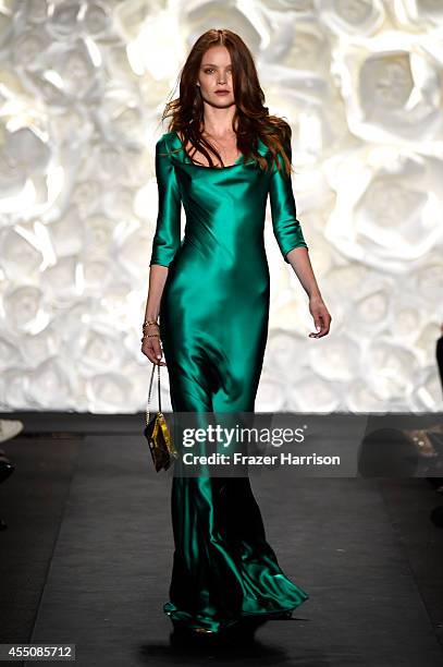 Model walks the runway at the Naeem Khan fashion show during Mercedes-Benz Fashion Week Spring 2015 at The Theatre at Lincoln Center on September 9,...