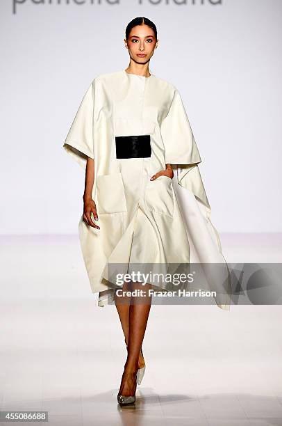 Model walks the runway at the Pamella Roland fashion show during Mercedes-Benz Fashion Week Spring 2015 at The Salon at Lincoln Center on September...