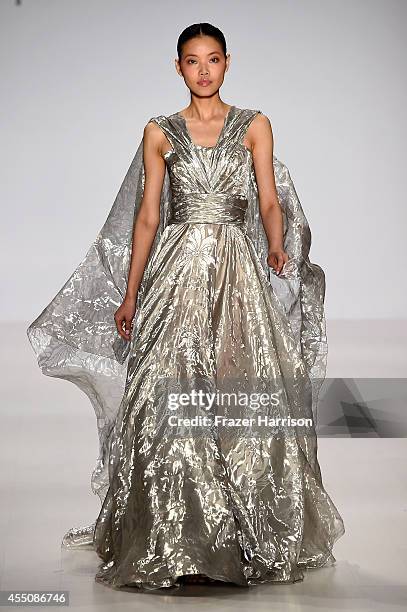 Model walks the runway at the Pamella Roland fashion show during Mercedes-Benz Fashion Week Spring 2015 at The Salon at Lincoln Center on September...