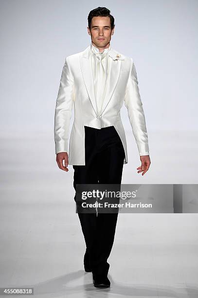 Model walks the runway at the Zang Toi fashion show during Mercedes-Benz Fashion Week Spring 2015 at Lincoln Center on September 9, 2014 in New York...