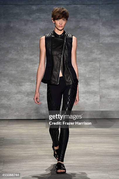 Model walks the runway at the Skingraft fashion show during Mercedes-Benz Fashion Week Spring 2015 at The Pavilion at Lincoln Center on September 9,...