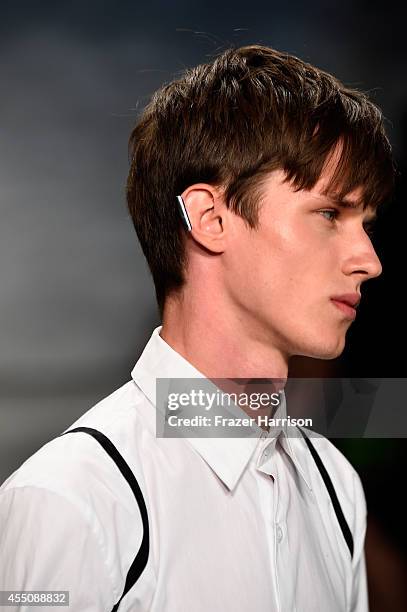 Model walks the runway at the Skingraft fashion show during Mercedes-Benz Fashion Week Spring 2015 at The Pavilion at Lincoln Center on September 9,...