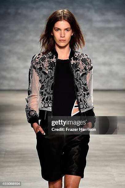 Model walks the runway at the Skingraft fashion show during Mercedes-Benz Fashion Week Spring 2015 at The Pavilion at Lincoln Center on September 9,...