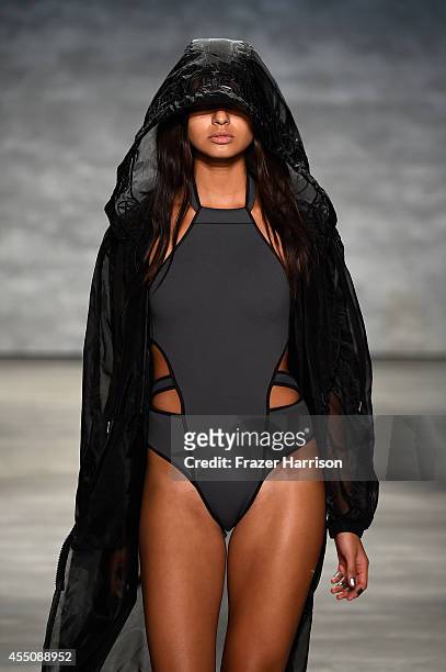 Model walks the runway at the Skingraft fashion show during Mercedes-Benz Fashion Week Spring 2015 at The Pavilion at Lincoln Center on September 9,...
