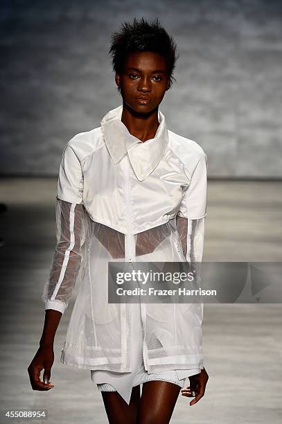 Model walks the runway at the Skingraft fashion show during Mercedes-Benz Fashion Week Spring 2015 at The Pavilion at Lincoln Center on September 9,...