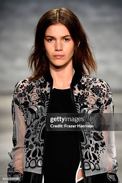 Model walks the runway at the Skingraft fashion show during Mercedes-Benz Fashion Week Spring 2015 at The Pavilion at Lincoln Center on September 9,...