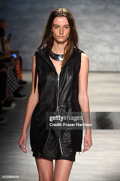 Model walks the runway at the Skingraft fashion show during Mercedes-Benz Fashion Week Spring 2015 at The Pavilion at Lincoln Center on September 9,...