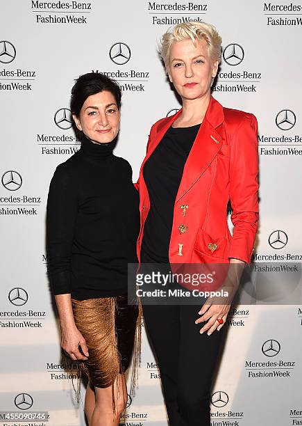 Sophia Tezel and Mariana Verkerk attend the Mercedes-Benz Lounge during Mercedes-Benz Fashion Week Spring 2015 at Lincoln Center on September 9, 2014...