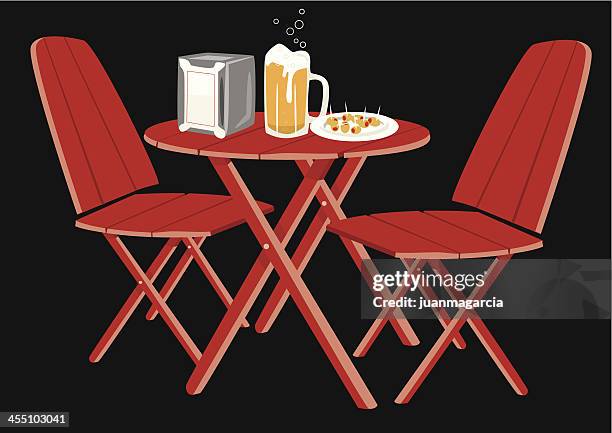 appetizer and beer mug olives - dining table stock illustrations