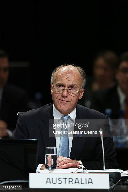 Australian Minister for Employment, Senator Eric Abetz opens the G20 Labour and Employment Ministerial Meeting on September 10, 2014 in Melbourne,...