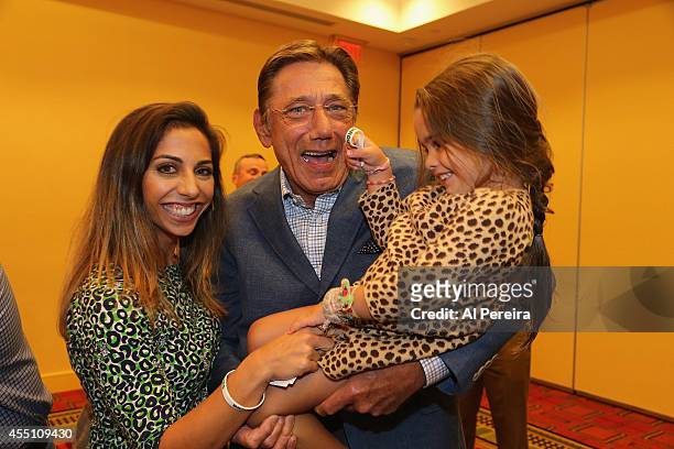 Pro Football Hall of Famer Joe Namath and his daughter Jessica and granddaughter Jemma attend the March Of Dimes celebrity casino party at Long...