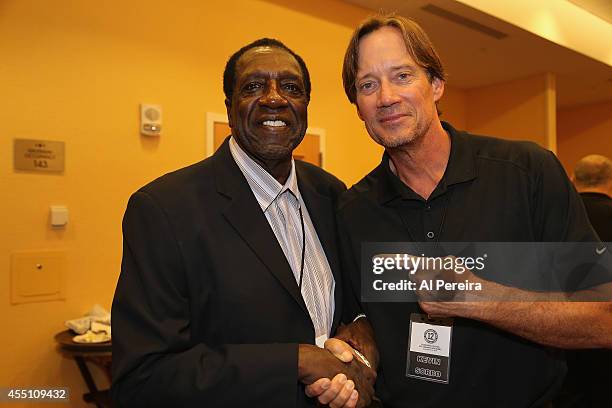Former Harlem Globetrotter standout Meadowlark Lemon and Actor Kevin Sorbo attend the March Of Dimes celebrity casino party at Long Island Marriot on...