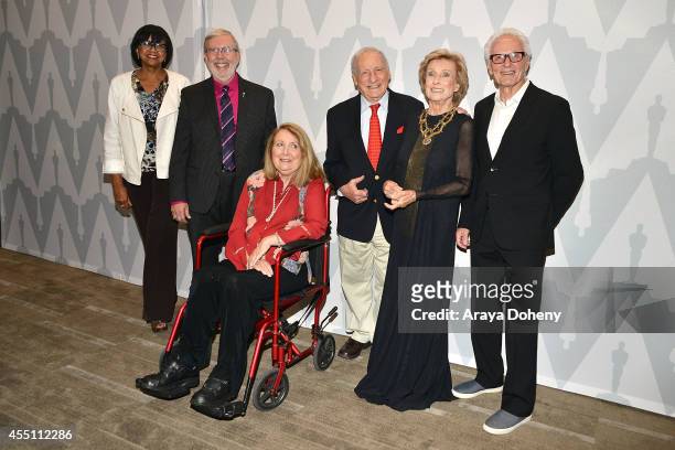 Cheryl Boone Isaacs, Leonard Maltin, Teri Garr, Mel Brooks, Cloris Leachman and Michael Gruskoff attend The Academy of Motion Picture Arts and...