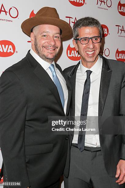 Comedian Jeff Ross and CEO of LAVA Records Jason Flom attend the LAVA Records 13th anniversary party at TAO Downtown on September 9, 2014 in New York...