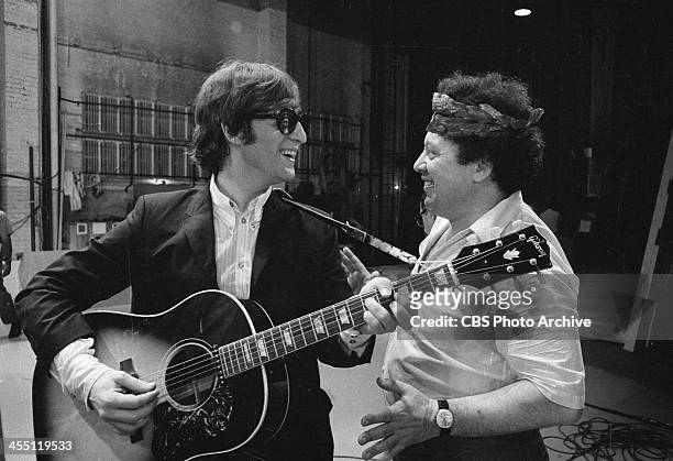 The Beatles at rehearsal for their final performance on THE ED SULLIVAN SHOW. Image dated August 14, 1965. Shown is John Lennon joking with Marty...