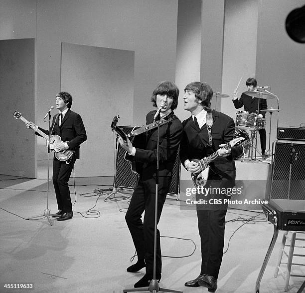 The Beatles final performance on THE ED SULLIVAN SHOW. Image dated August 14, 1965. From left: Paul McCartney, George Harrison, John Lennon, Ringo...