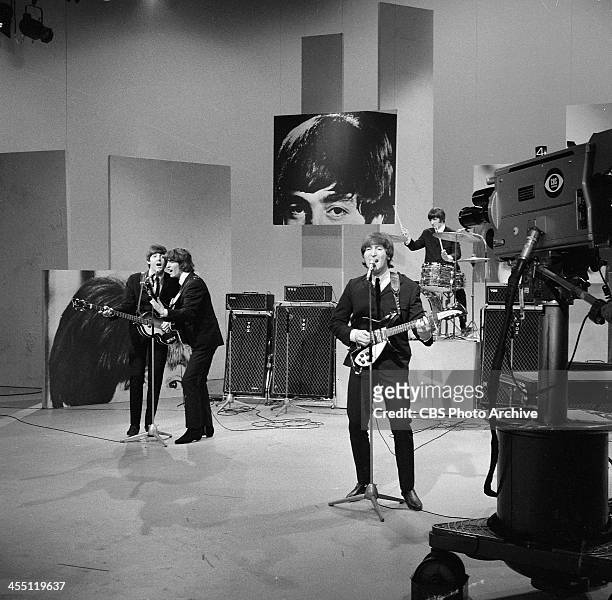 The Beatles final performance on THE ED SULLIVAN SHOW. Image dated August 14, 1965. From left: Paul McCartney, George Harrison, John Lennon, Ringo...