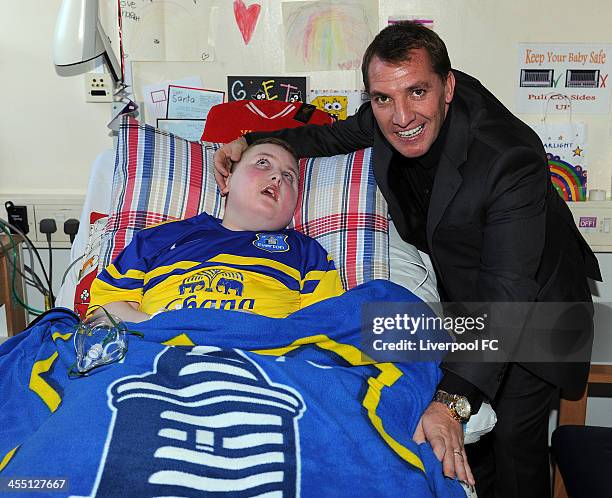 Brendan Rodgers manager of Liverpool FC visits patients at Alder Hey Children's Hospital on December 11, 2013 in Liverpool, England.