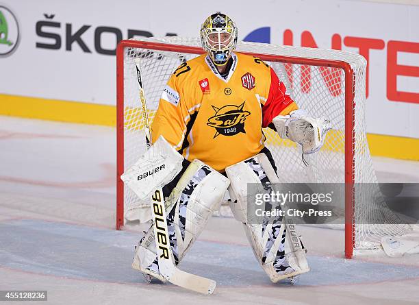 Jussi Markkanen of SaiPa Lappeenranta during the Champions Hockey League game between ERC Ingolstadt and SaiPa Lappeenranta on august 23, 2014 in...