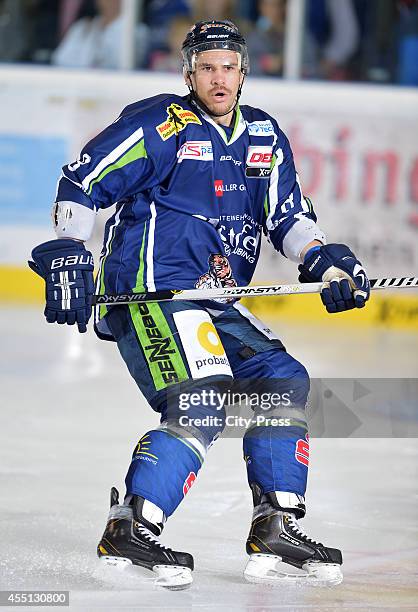 Sebastian Osterloh of Straubing Tigers in action during the action shot on august 15, 2014 in Straubing, Germany.