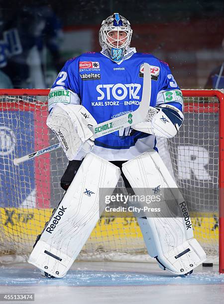 Dimitri Paetzold of Schwenninger Wild Wings during the action shot on august 17, 2014 in Schwenningen, Germany.