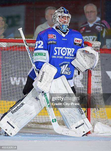 Dimitri Paetzold of Schwenninger Wild Wings during the action shot on august 17, 2014 in Schwenningen, Germany.