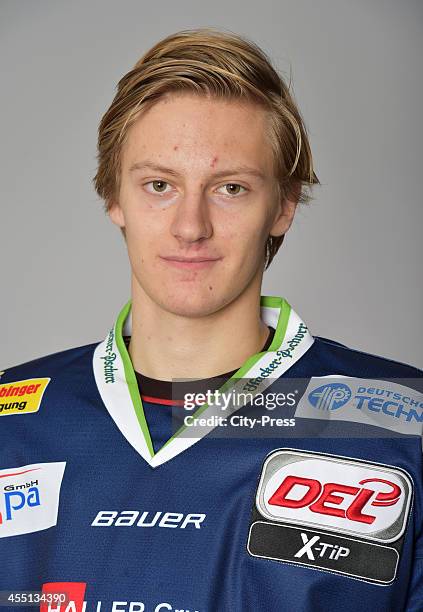 Manuel Wiederer of Straubing Tigers during the portrait shot on august 15, 2014 in Straubing, Germany.