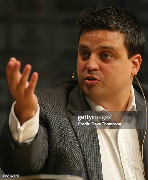 Darren Small, Director of Sportradar, addresses delegates during the discussion about match fixing in football during the Soccerex European Forum...