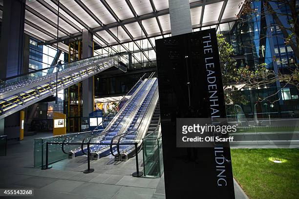 The entrance to a newly constructed skyscraper, The Leadenhall Building, on September 9, 2014 in London, England. The skyscraper, located in the City...