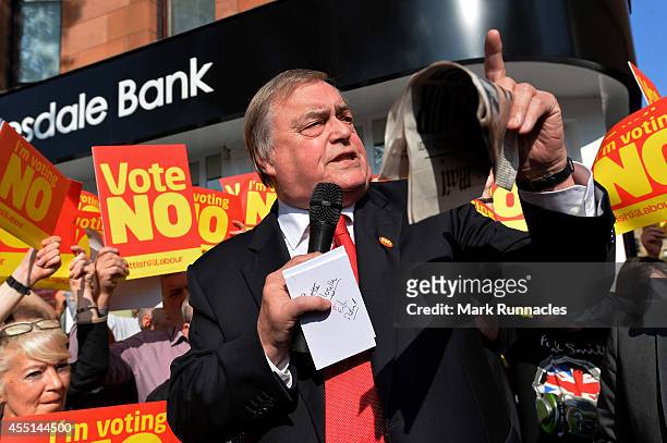 John Prescott MP campaigns for a ''No'' vote in the referendum on Rutherglen main street on September 10, 2014 in Glasgow, Scotland. The three UK...