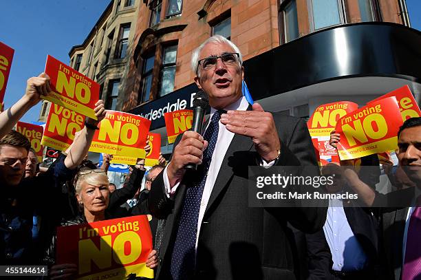 Alistair Darling MP campaigns for a ''No'' vote in the referendum on Rutherglen main street on September 10, 2014 in Glasgow, Scotland. The three UK...