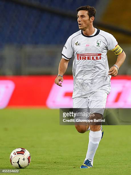 Javier Zanetti in action during Interreligious Match for Peace at Olimpico Stadium on September 1, 2014 in Rome, Italy.