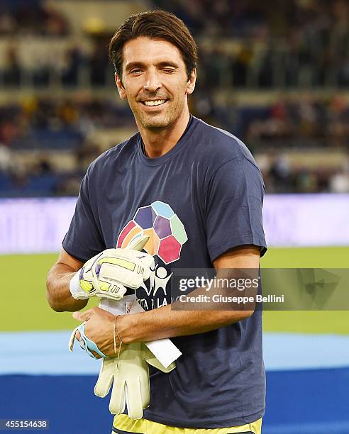 Gianluigi Buffon before Interreligious Match for Peace at Olimpico Stadium on September 1, 2014 in Rome, Italy.