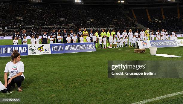 Players before Interreligious Match for Peace at Olimpico Stadium on September 1, 2014 in Rome, Italy.