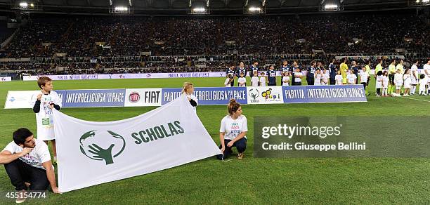 Players before Interreligious Match for Peace at Olimpico Stadium on September 1, 2014 in Rome, Italy.